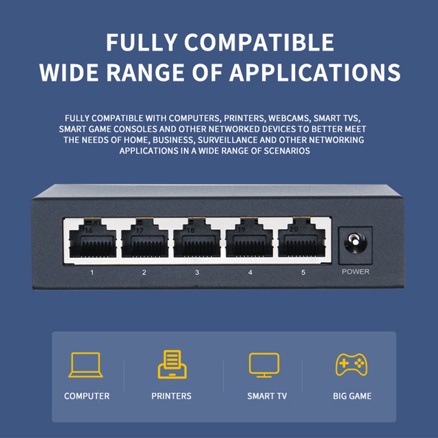 Przełącznik sieciowy POE Ethernet 10/100 mb/s z 5 portami i standardowym portem IEEE802.3i/802.3u/802.3x/802.3af do połączenia z Routerem Wi-Fi - Wianko - 1