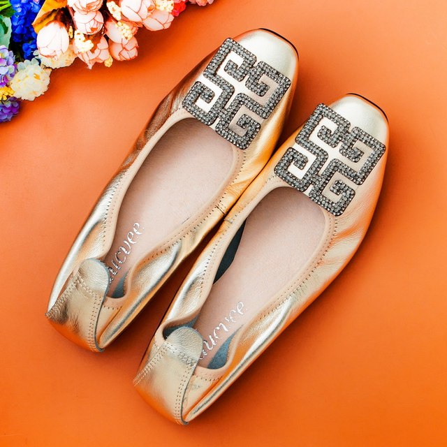 Płaskie buty damskie Slip-On na wiosnę i lato wykonane z prawdziwej skóry, z kwadratowym noskiem i ozdobnymi koralikami (Drop-shipping) - Wianko - 28
