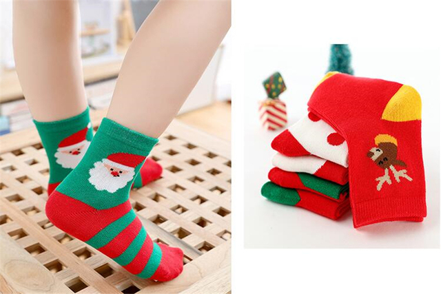 Skarpety świąteczne dla dzieci (5 par) - wzory śnieżynek, jeleni, świętego Mikołaja, chłopców i dziewczynek - Wianko - 11