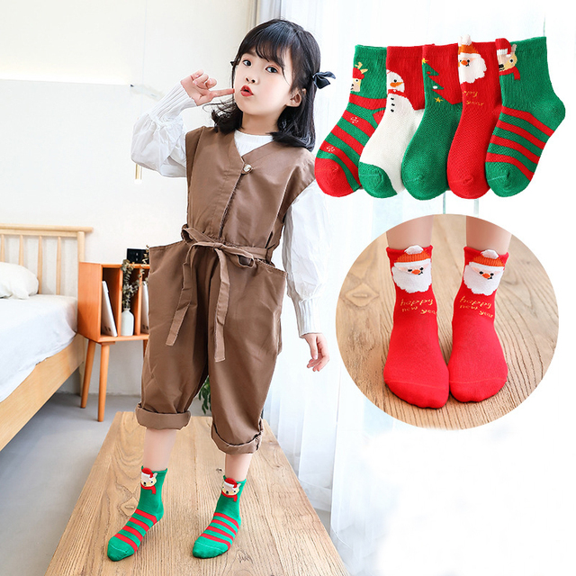 Skarpety świąteczne dla dzieci (5 par) - wzory śnieżynek, jeleni, świętego Mikołaja, chłopców i dziewczynek - Wianko - 5