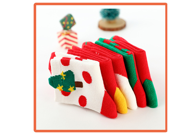 Skarpety świąteczne dla dzieci (5 par) - wzory śnieżynek, jeleni, świętego Mikołaja, chłopców i dziewczynek - Wianko - 12