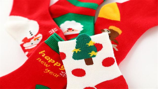 Skarpety świąteczne dla dzieci (5 par) - wzory śnieżynek, jeleni, świętego Mikołaja, chłopców i dziewczynek - Wianko - 14
