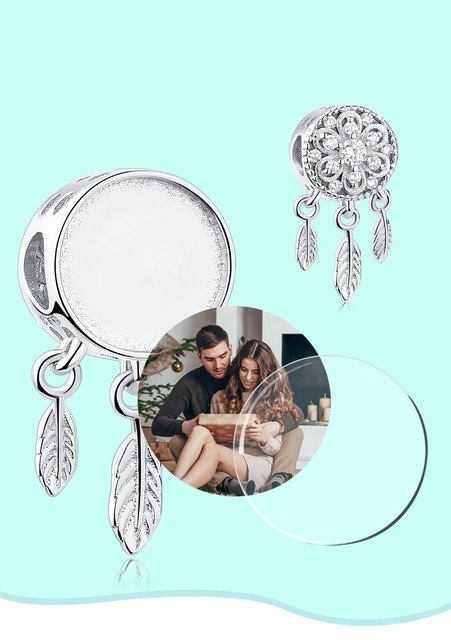 Niestandardowe koraliki okrągłe Dreamcatcher ELESHE - koraliki srebrne 925 do bransoletek dla kobiet, biżuteria DIY z personalizowanym zdjęciem - Wianko - 2