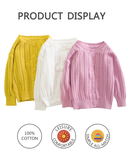 Sweter dla dziewczynki z jednolitym kolorem, wykonany z 100% bawełny - Wianko - 1