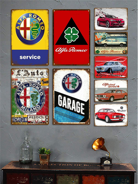 Dekoracyjny metalowy znak - Alfa Cars Retro, płyta w stylu Vintage, ozdoby ścienne, domek, pokój artystyczny - Wianko - 3