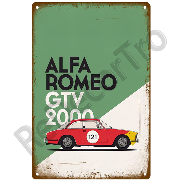 Dekoracyjny metalowy znak - Alfa Cars Retro, płyta w stylu Vintage, ozdoby ścienne, domek, pokój artystyczny - Wianko - 16