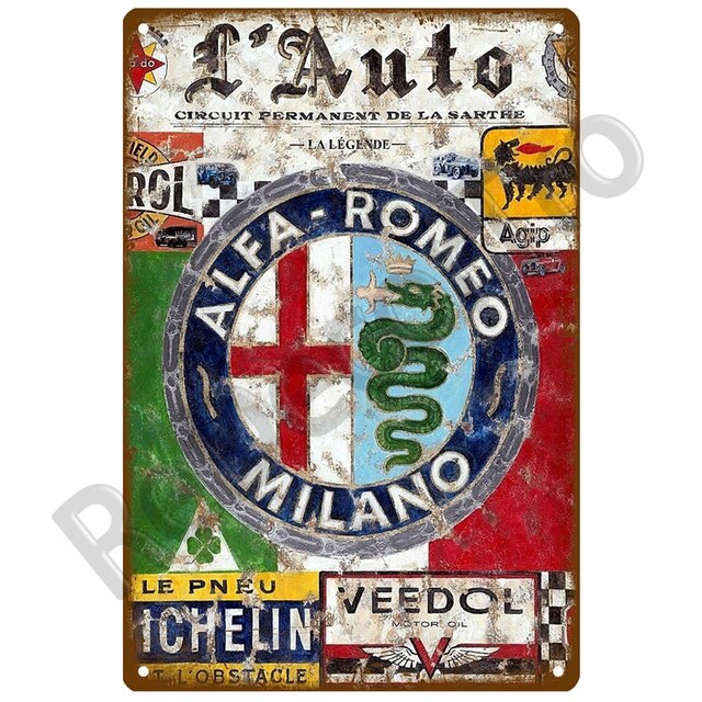 Dekoracyjny metalowy znak - Alfa Cars Retro, płyta w stylu Vintage, ozdoby ścienne, domek, pokój artystyczny - Wianko - 4