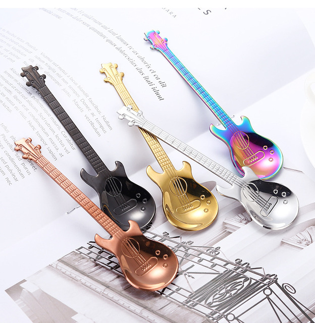 Gitara ze stali nierdzewnej w kształcie łyżeczki do kawy 7-kolorowa łyżeczka do lodów i mieszania Bar - Wianko - 12