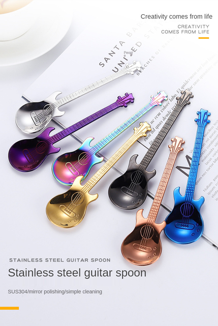 Gitara ze stali nierdzewnej w kształcie łyżeczki do kawy 7-kolorowa łyżeczka do lodów i mieszania Bar - Wianko - 1