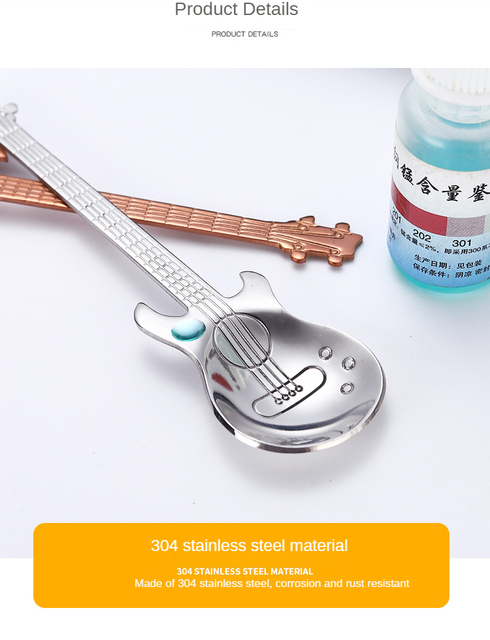 Gitara ze stali nierdzewnej w kształcie łyżeczki do kawy 7-kolorowa łyżeczka do lodów i mieszania Bar - Wianko - 7