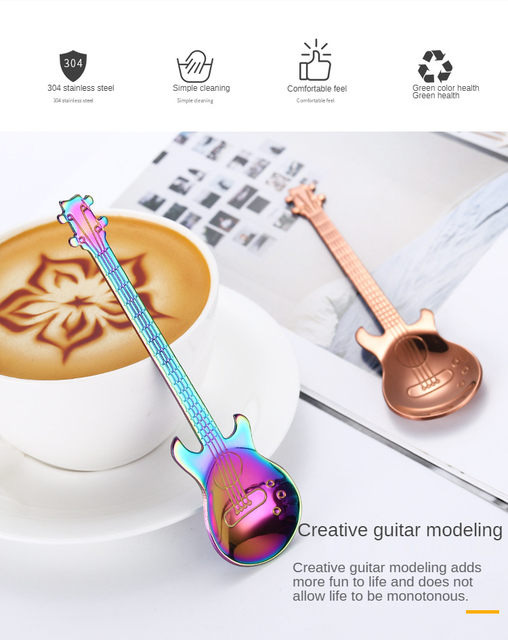Gitara ze stali nierdzewnej w kształcie łyżeczki do kawy 7-kolorowa łyżeczka do lodów i mieszania Bar - Wianko - 2
