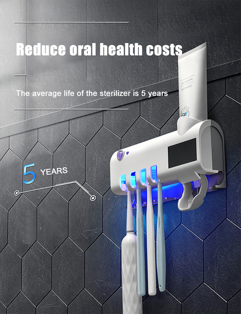 Elektryczny uchwyt na szczoteczki do zębów z dozownikiem pasty UV - zestaw akcesoriów łazienkowych do energii słonecznej - Wianko - 8