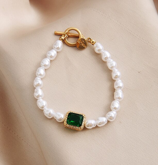 Nowa perła bransoletka Delysia King 2021 – kreatywny, retro styl, podkreślający temperament, zielone inkrustowane klejnoty - Wianko - 4