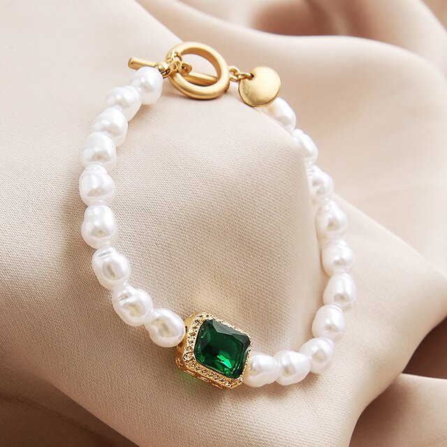 Nowa perła bransoletka Delysia King 2021 – kreatywny, retro styl, podkreślający temperament, zielone inkrustowane klejnoty - Wianko - 2