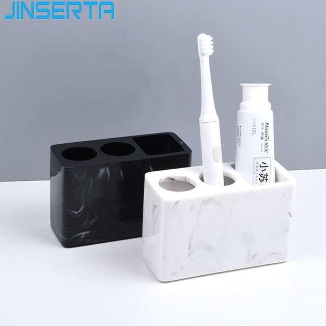 Luksusowy biały uchwyt na szczoteczki do zębów z żywicznymi marmurkowymi siatkami JINSERTA - Wianko - 3