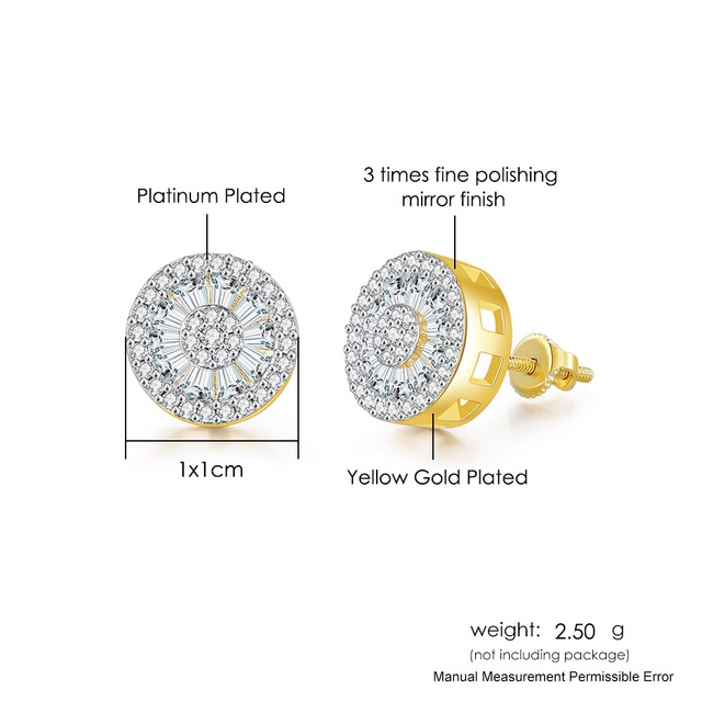 Kolczyki kryształowe okrągłe w kolorze punk złota - dla kobiet i mężczyzn z cyrkoniami - Wianko - 1
