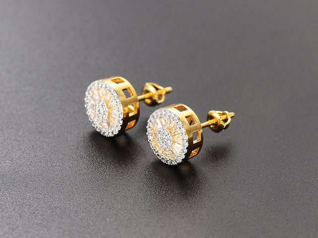 Kolczyki kryształowe okrągłe w kolorze punk złota - dla kobiet i mężczyzn z cyrkoniami - Wianko - 6