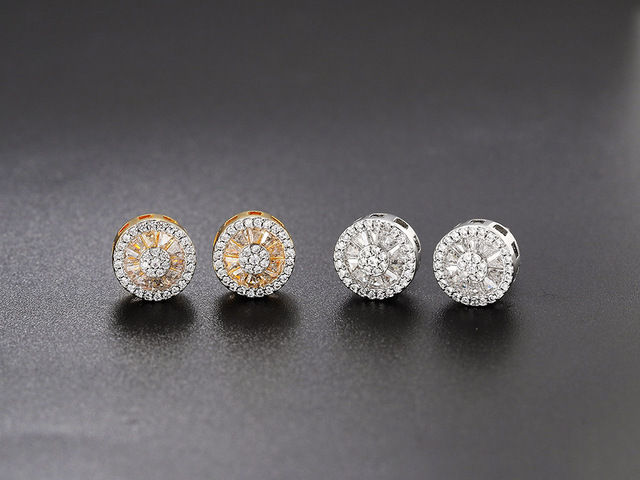 Kolczyki kryształowe okrągłe w kolorze punk złota - dla kobiet i mężczyzn z cyrkoniami - Wianko - 3