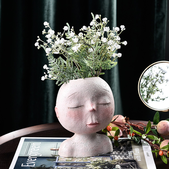 Kreatywny nordycki wazon z żywicą przedstawiający ludzką głowę z wzorem kwiatów - Wianko - 19