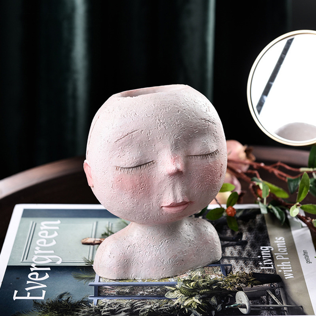 Kreatywny nordycki wazon z żywicą przedstawiający ludzką głowę z wzorem kwiatów - Wianko - 22