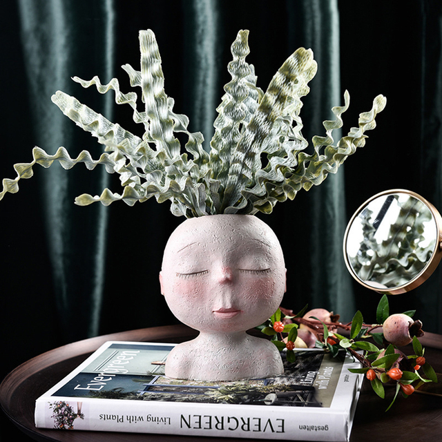 Kreatywny nordycki wazon z żywicą przedstawiający ludzką głowę z wzorem kwiatów - Wianko - 18