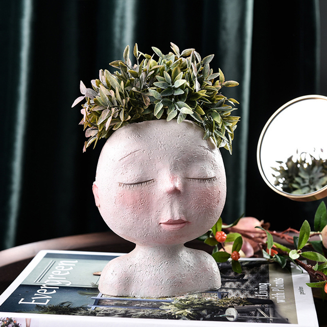 Kreatywny nordycki wazon z żywicą przedstawiający ludzką głowę z wzorem kwiatów - Wianko - 14