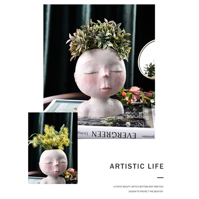 Kreatywny nordycki wazon z żywicą przedstawiający ludzką głowę z wzorem kwiatów - Wianko - 12
