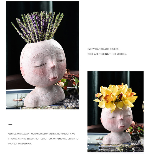 Kreatywny nordycki wazon z żywicą przedstawiający ludzką głowę z wzorem kwiatów - Wianko - 21