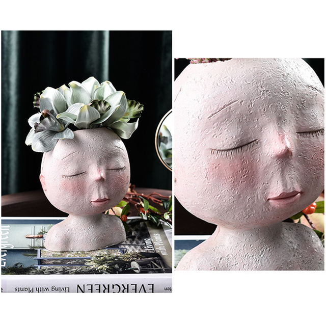 Kreatywny nordycki wazon z żywicą przedstawiający ludzką głowę z wzorem kwiatów - Wianko - 16