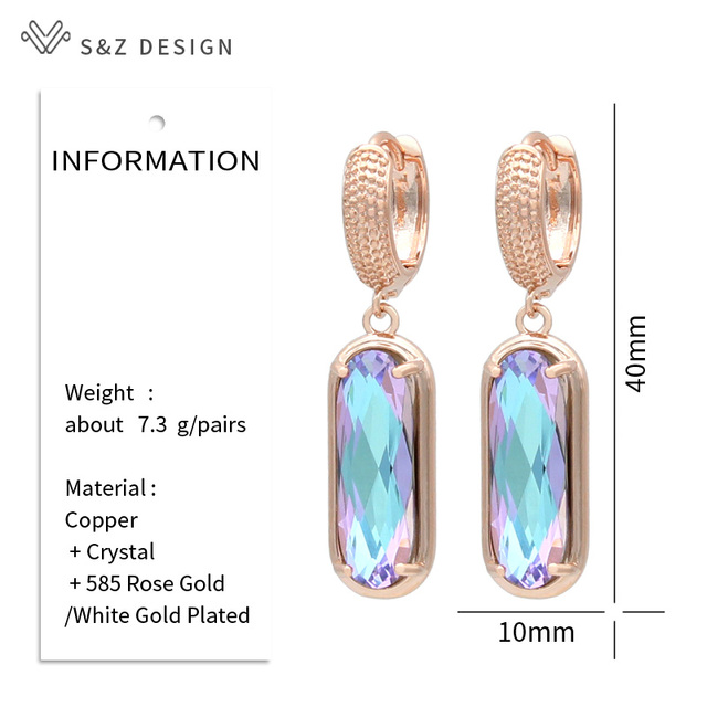 Kolczyki wiszące S & Z DESIGN luksusowe, owalne, w kształcie jajka z kryształkami w kolorze różowego złota, idealne na wesela i imprezy, biżuteria prezent 585 - Wianko - 3