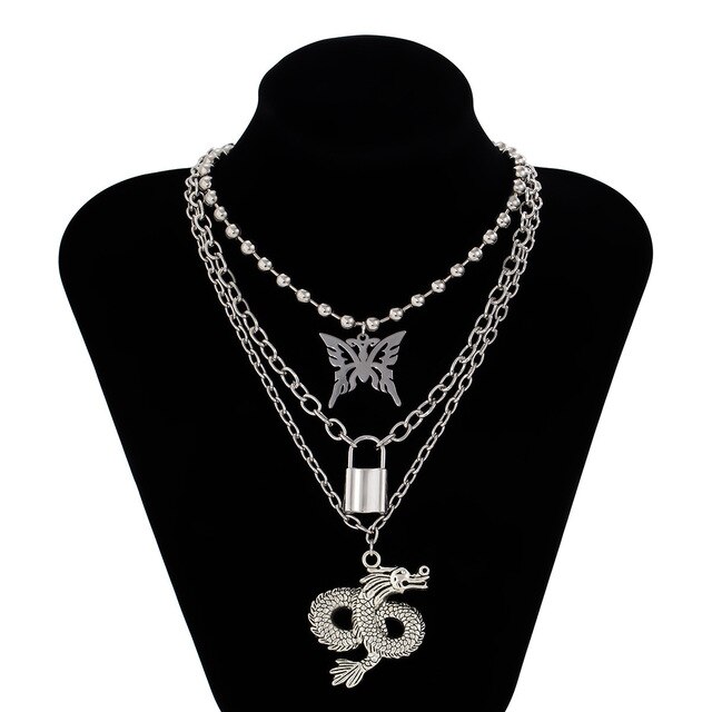 Wielowarstwowy naszyjnik łańcuszkowy z masywnym punktem, w kształcie smoka - damski wisiorek, prezent na imprezę, biżuteria 2021 - Wianko - 15
