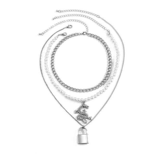 Wielowarstwowy naszyjnik łańcuszkowy z masywnym punktem, w kształcie smoka - damski wisiorek, prezent na imprezę, biżuteria 2021 - Wianko - 25