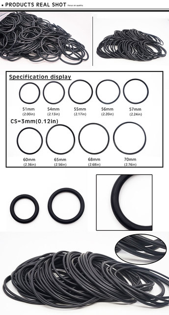 Pierścień gumowy NBR czarny, 10 sztuk/partia, uszczelnienie o-ring OD51/54/55/56/57/58/60/65/68/70*3mm - Wianko - 1