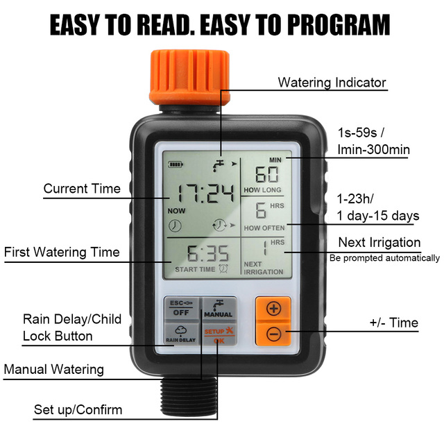 Licznik ogrodowy do nawadniania - programowalny, duży ekran, automatyczny kontroler, cyfrowy timer - Wianko - 8
