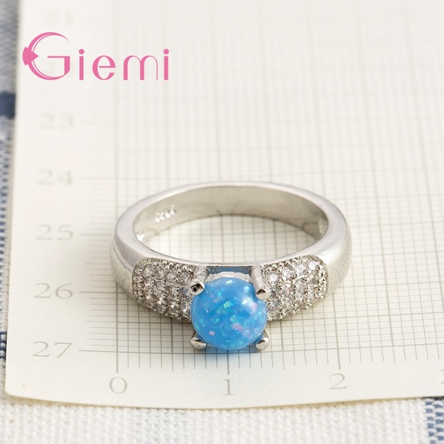 Pierścień ze srebrnym ustawieniem 925 Sterling Silver z niebieskim opalem - idealny prezent dla mamy i kobiet na ślub - Wianko - 6