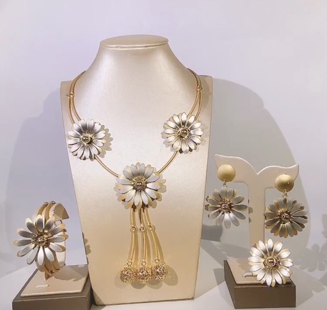 Zestaw wysokiej jakości, złotej biżuterii damskiej z Dubaju - idealny prezent na ślub i święta - Wianko - 3