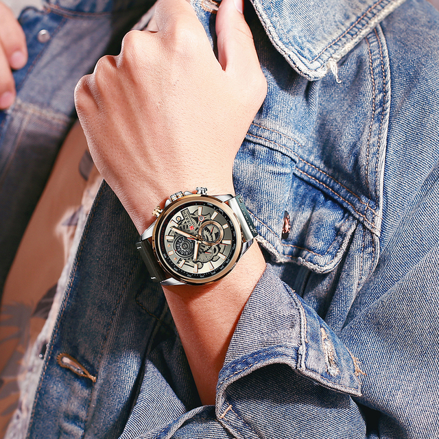 Męski zegarek CURREN z paskiem skórzanym, kwarcowy chronograf, sportowy na co dzień - Wianko - 17