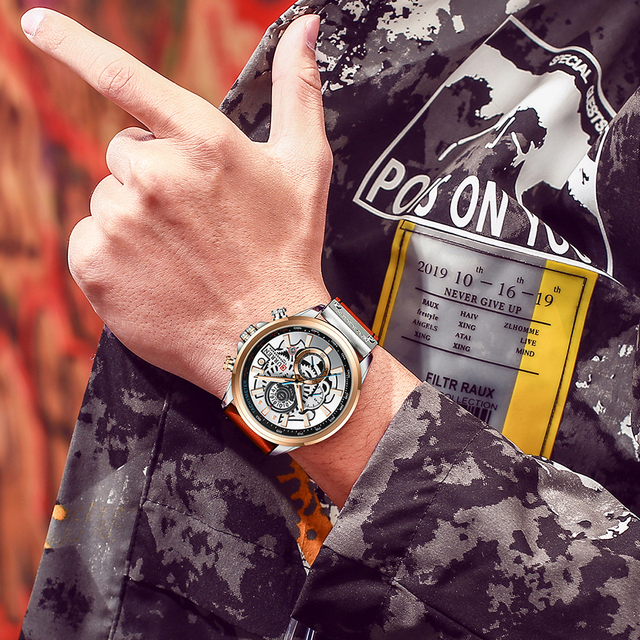 Męski zegarek CURREN z paskiem skórzanym, kwarcowy chronograf, sportowy na co dzień - Wianko - 20