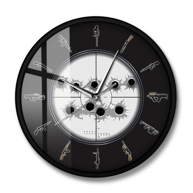 Zegar ścienne Sniper Sight z otworami na kule wojskowe różnorodność broni - Wianko - 15