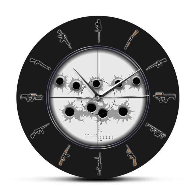 Zegar ścienne Sniper Sight z otworami na kule wojskowe różnorodność broni - Wianko - 12