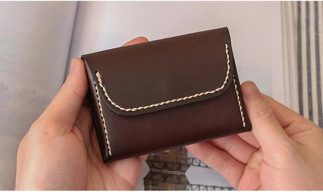 Ręcznie robiona mini talia męska - torba skórzana, styl vintage, na karty kredytowe i dowód osobisty - Wianko - 10