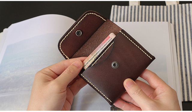 Ręcznie robiona mini talia męska - torba skórzana, styl vintage, na karty kredytowe i dowód osobisty - Wianko - 14