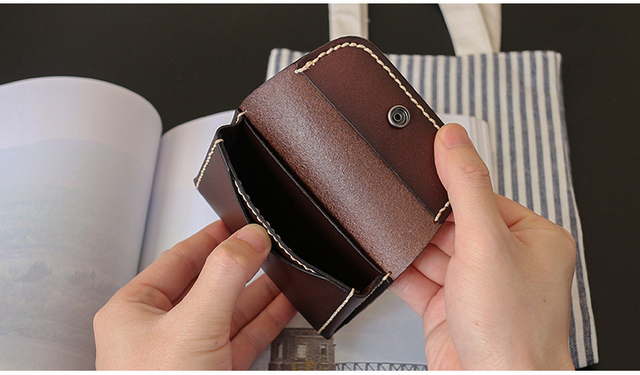 Ręcznie robiona mini talia męska - torba skórzana, styl vintage, na karty kredytowe i dowód osobisty - Wianko - 12