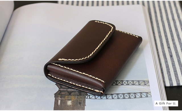 Ręcznie robiona mini talia męska - torba skórzana, styl vintage, na karty kredytowe i dowód osobisty - Wianko - 1