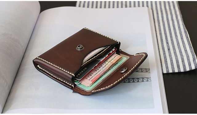 Ręcznie robiona mini talia męska - torba skórzana, styl vintage, na karty kredytowe i dowód osobisty - Wianko - 15