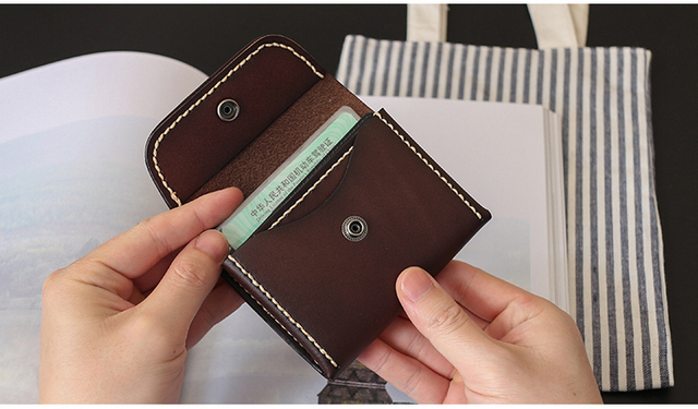 Ręcznie robiona mini talia męska - torba skórzana, styl vintage, na karty kredytowe i dowód osobisty - Wianko - 13