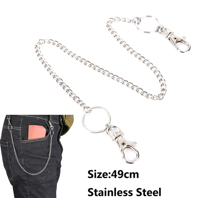 Breloczek na klucze męski: metalowy portfel łańcuch do paska Rock spodnie punkowe hipsterskie spodnie Jean, srebrna szpilka zacisk, okrągły brelok hip hop biżuteria - Wianko - 22