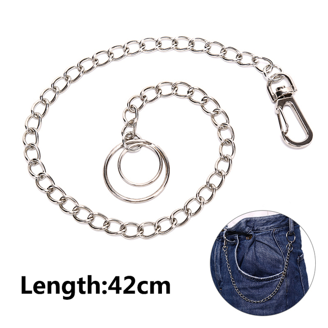 Breloczek na klucze męski: metalowy portfel łańcuch do paska Rock spodnie punkowe hipsterskie spodnie Jean, srebrna szpilka zacisk, okrągły brelok hip hop biżuteria - Wianko - 7