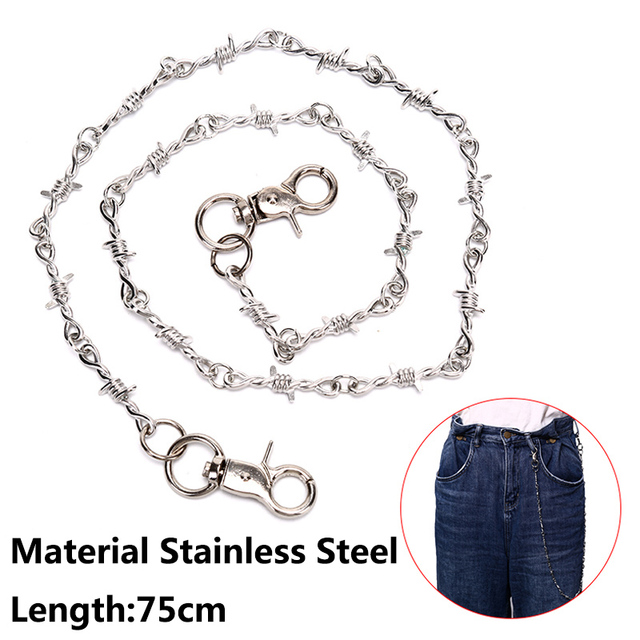 Breloczek na klucze męski: metalowy portfel łańcuch do paska Rock spodnie punkowe hipsterskie spodnie Jean, srebrna szpilka zacisk, okrągły brelok hip hop biżuteria - Wianko - 1