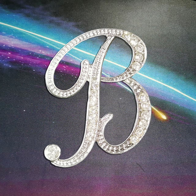 Srebrna broszka litera B z kryształami dżetów – śliczny dodatek dla kobiet i mężczyzn - Wianko - 3